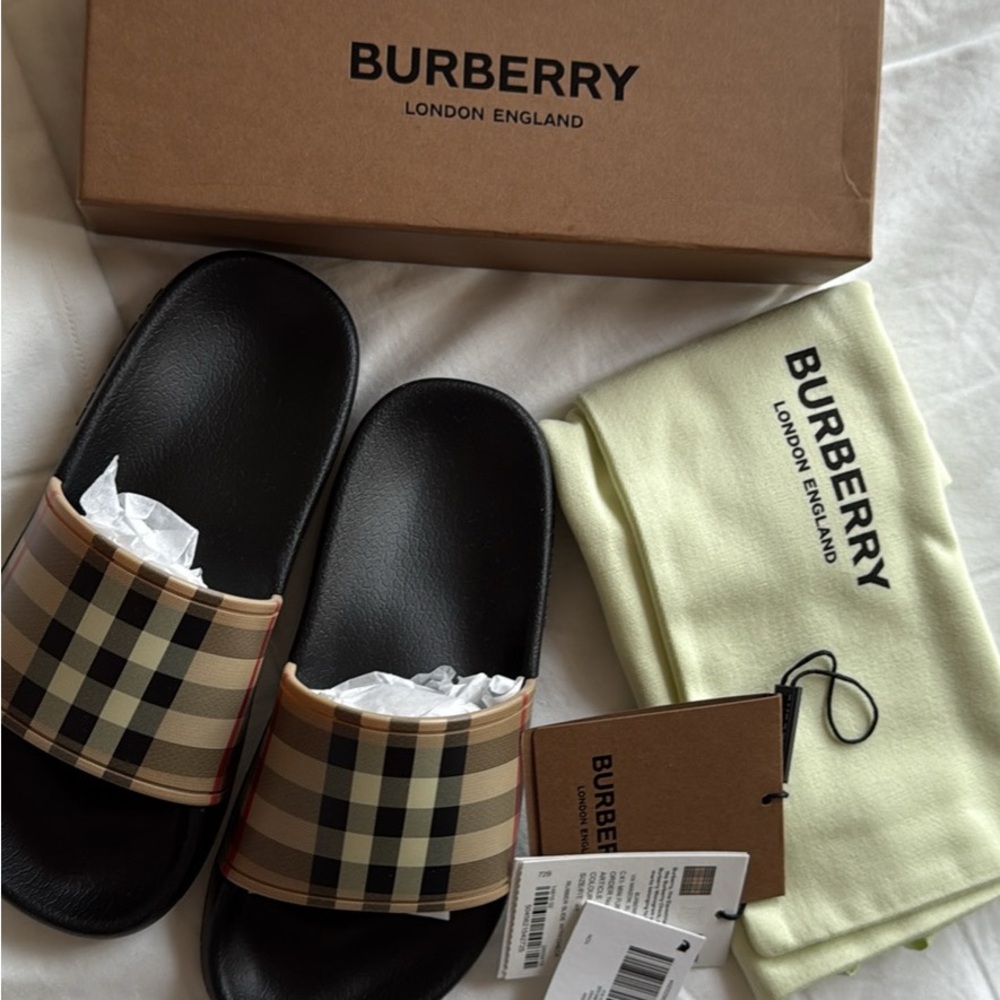 Burberry Black and Tan Kids Slides